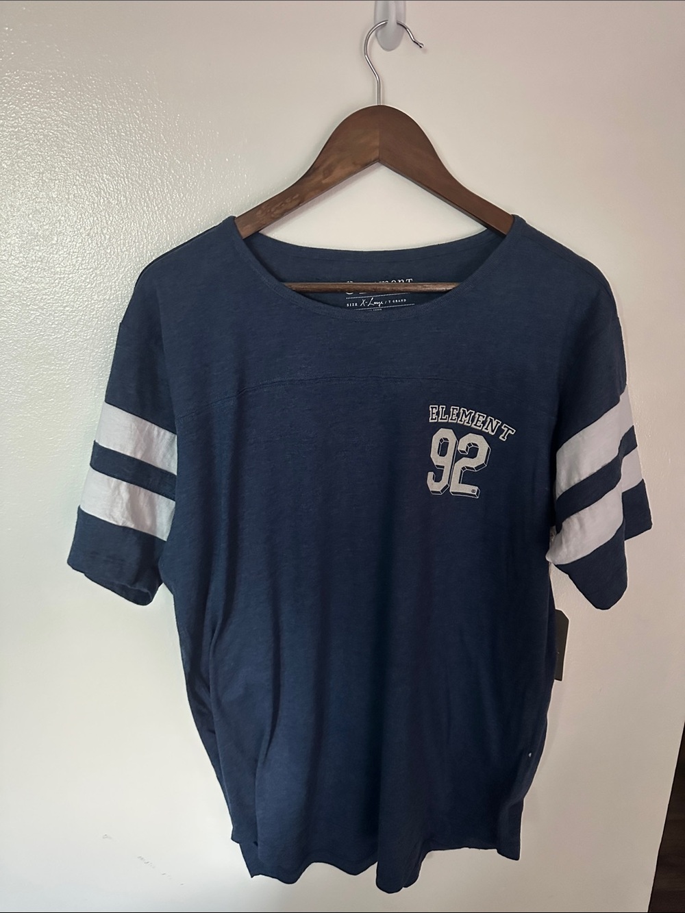 Element Navy Short Sleeve '92' Football Tee with White Sleeve Stripes